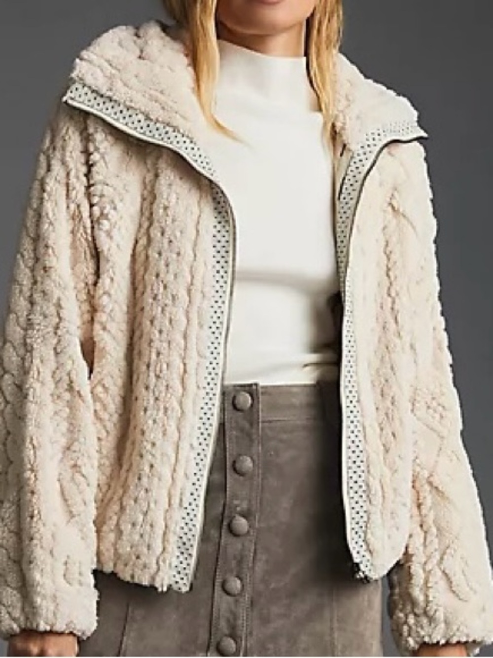 Women's Cream Sherpa Zip Jacket